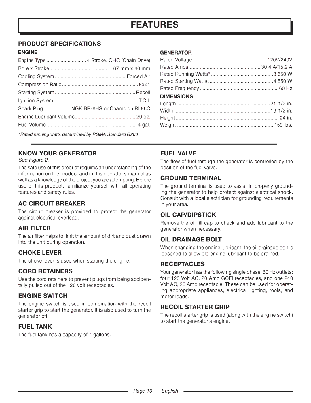 Homelite UT903611 manuel dutilisation Features 