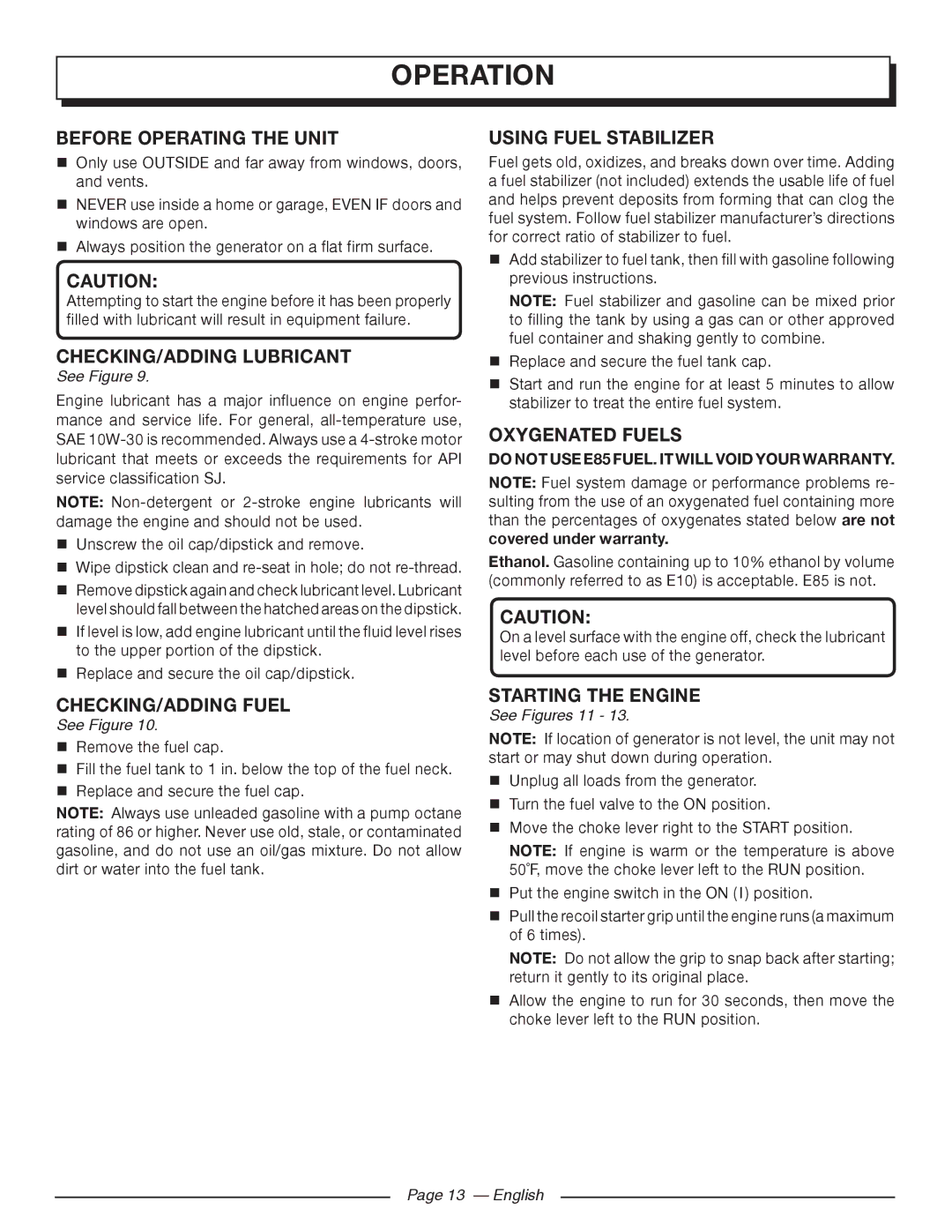 Homelite UT903611 Before Operating the Unit, CHECKING/ADDING Lubricant, CHECKING/ADDING Fuel, Using Fuel Stabilizer 