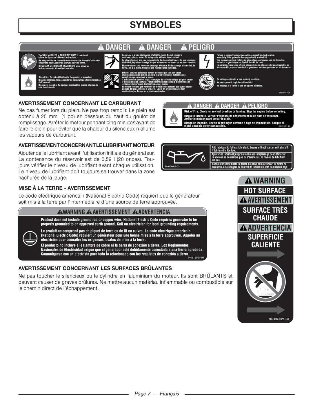 Homelite UT903611 Avertissement Concernant LE Carburant, Avertissementconcernantlelubrifiantmoteur, Français 