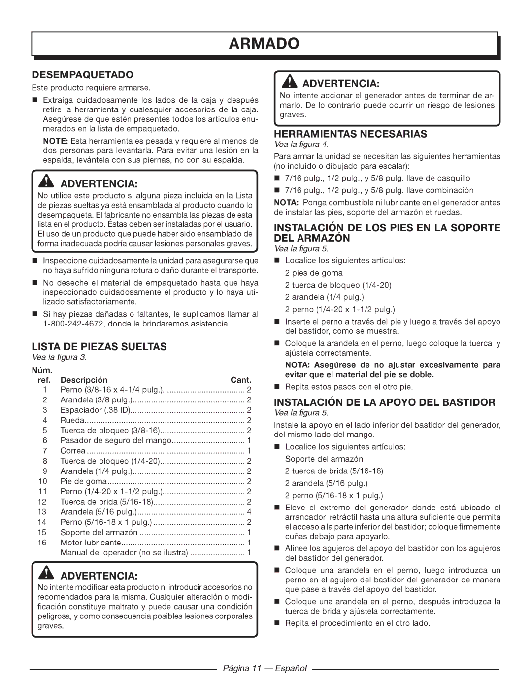 Homelite UT903611 manuel dutilisation Armado 