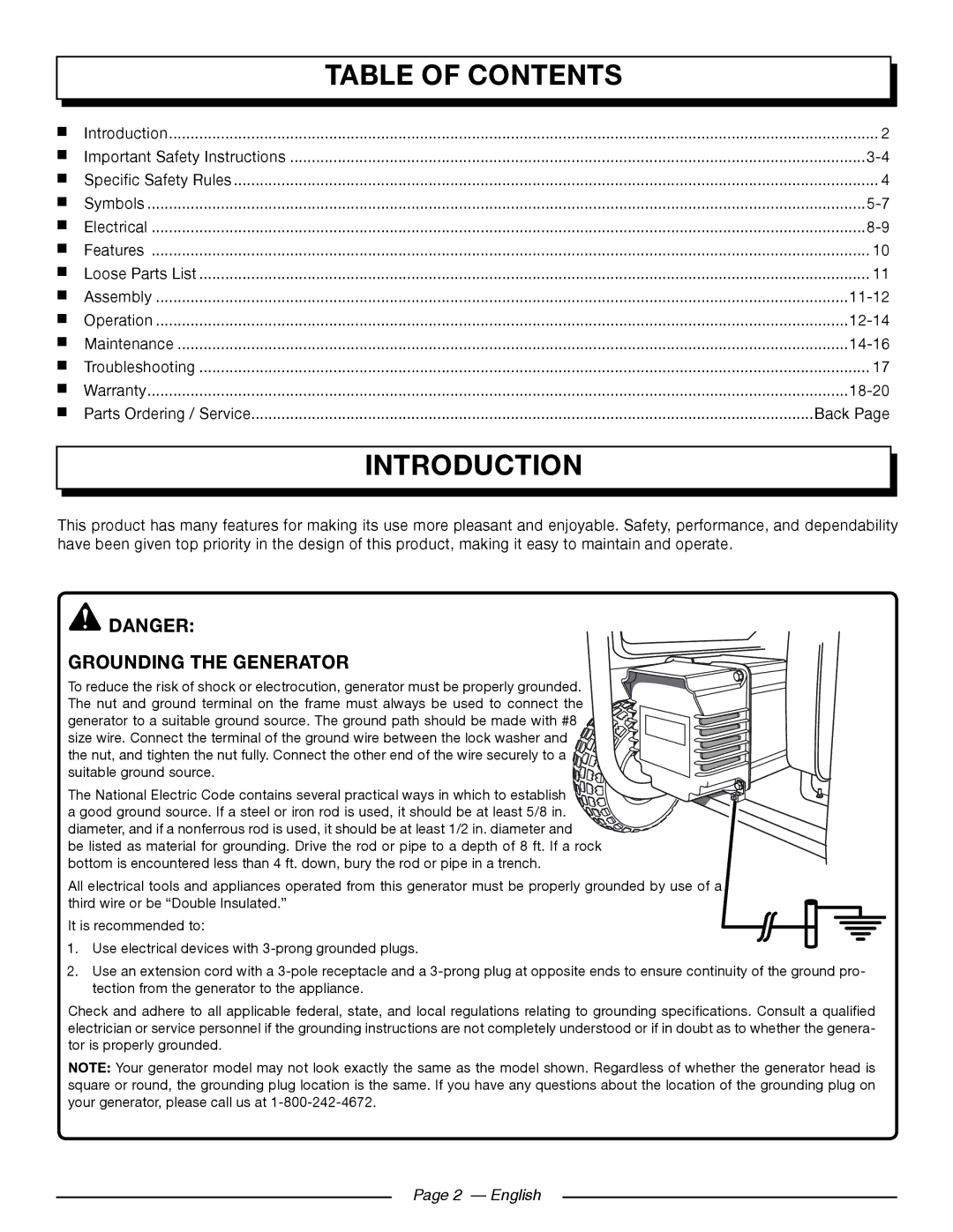 Homelite UT903611 manuel dutilisation Introduction, Table of Contents 