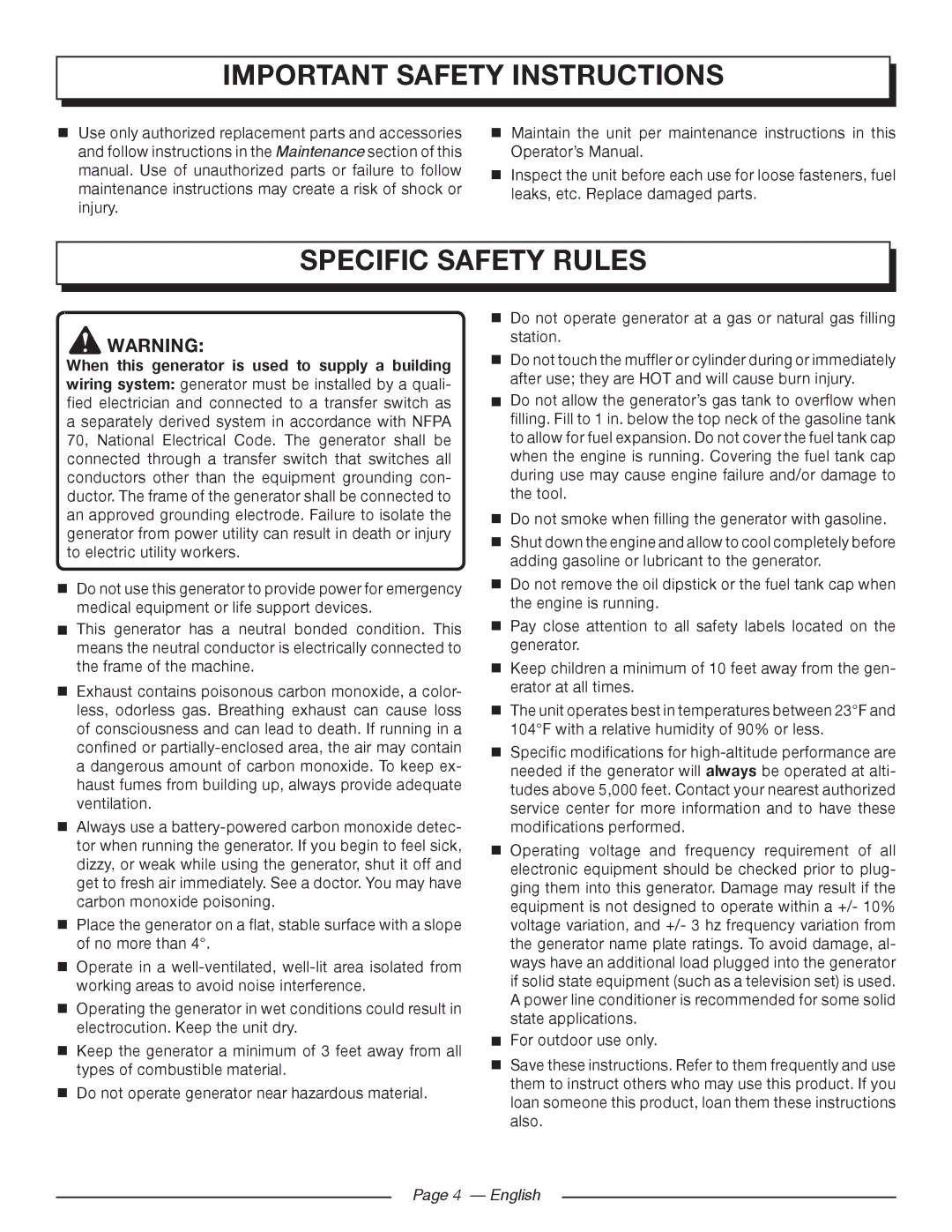 Homelite UT903611 manuel dutilisation Specific Safety Rules, English 