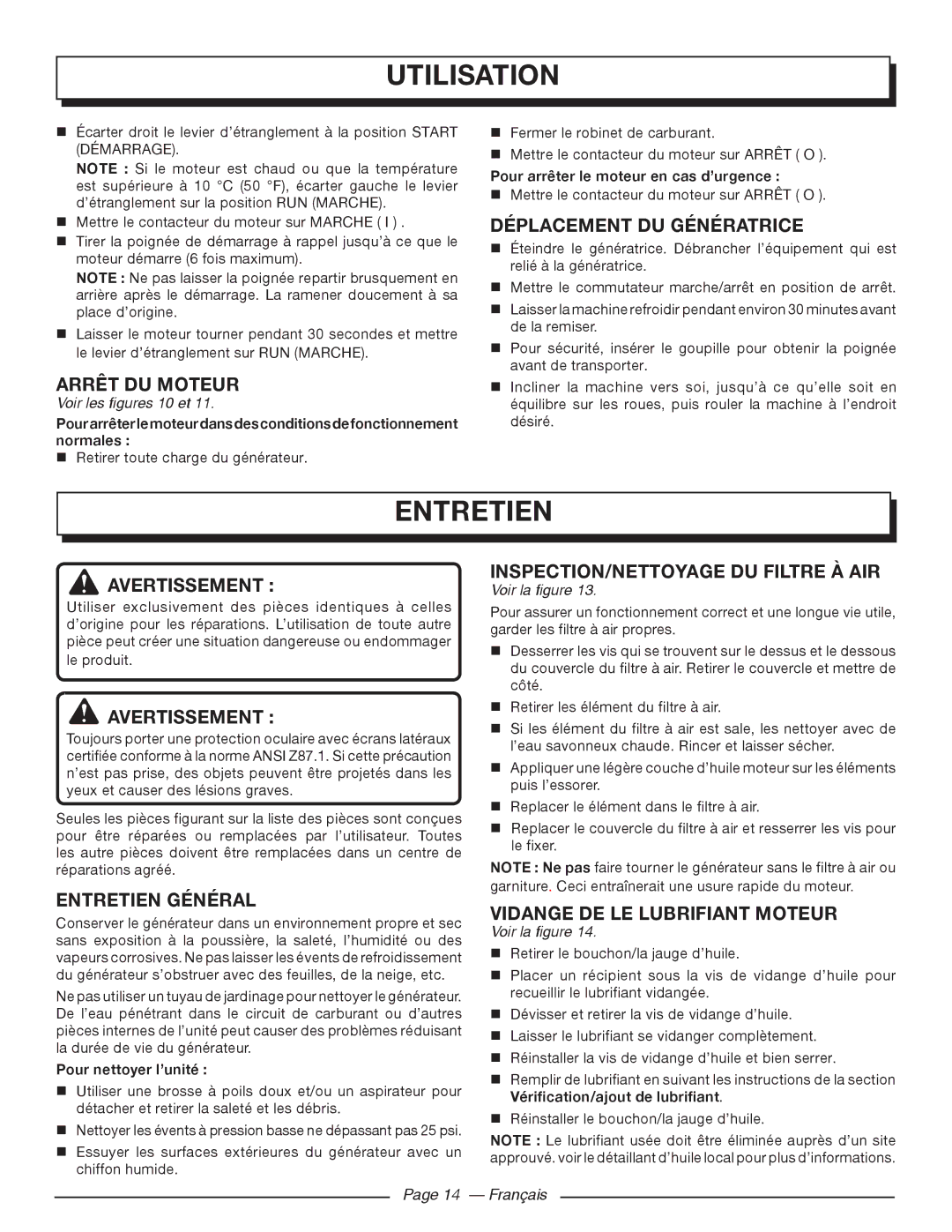 Homelite UT903650 manuel dutilisation Entretien 