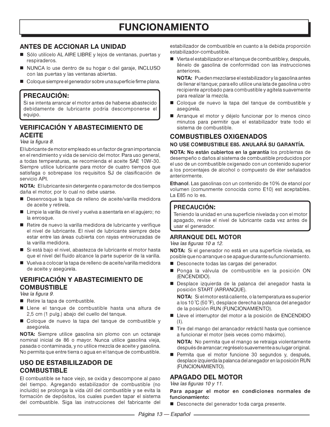 Homelite UT903650 Antes DE Accionar LA Unidad, Verificación Y Abastecimiento DE Aceite, Combustibles Oxigenados 