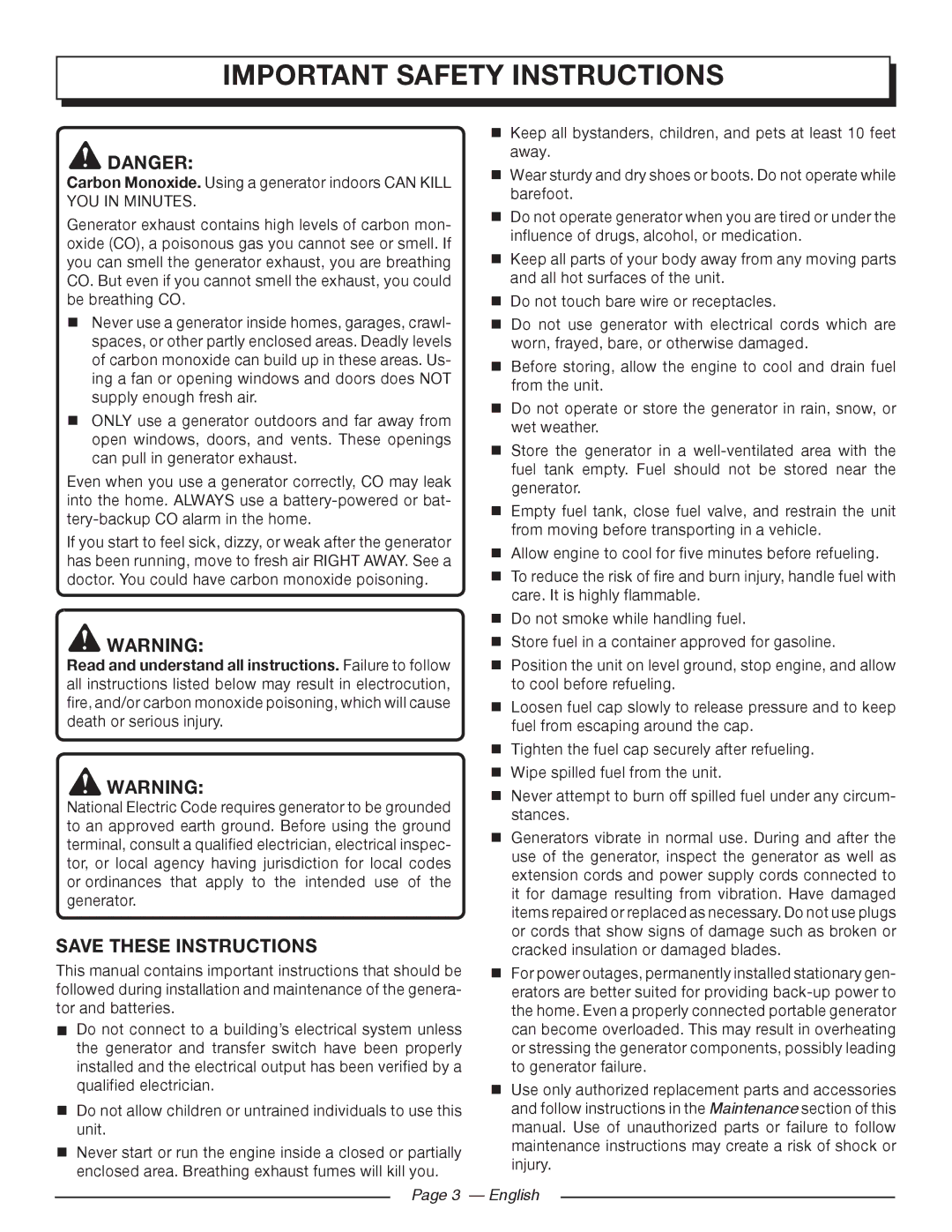 Homelite UT905011 manuel dutilisation Important Safety Instructions, English 