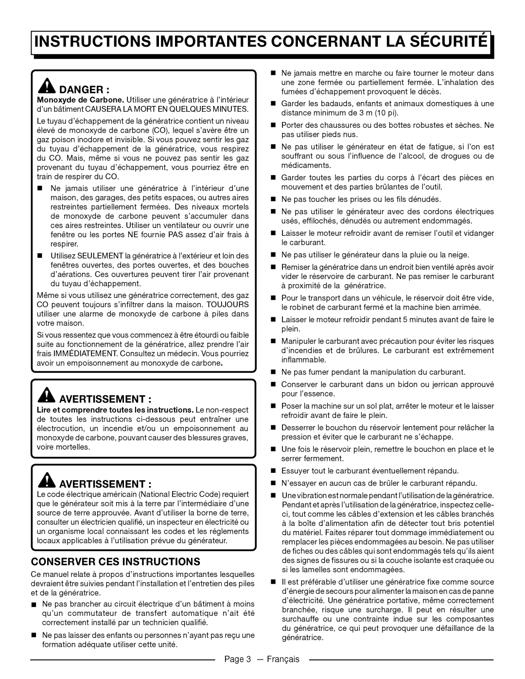 Homelite UT905011 Instructions Importantes Concernant La Sécurité, Avertissement, Conserver Ces Instructions, Danger 