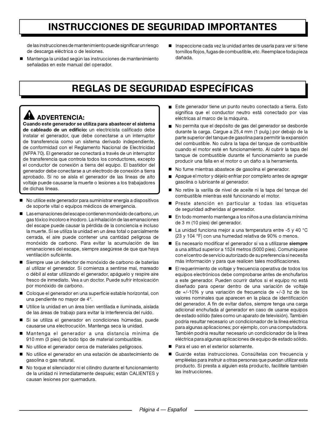 Homelite UT905011 Reglas De Seguridad Específicas, Página 4 — Español, Instrucciones De Seguridad Importantes, Advertencia 