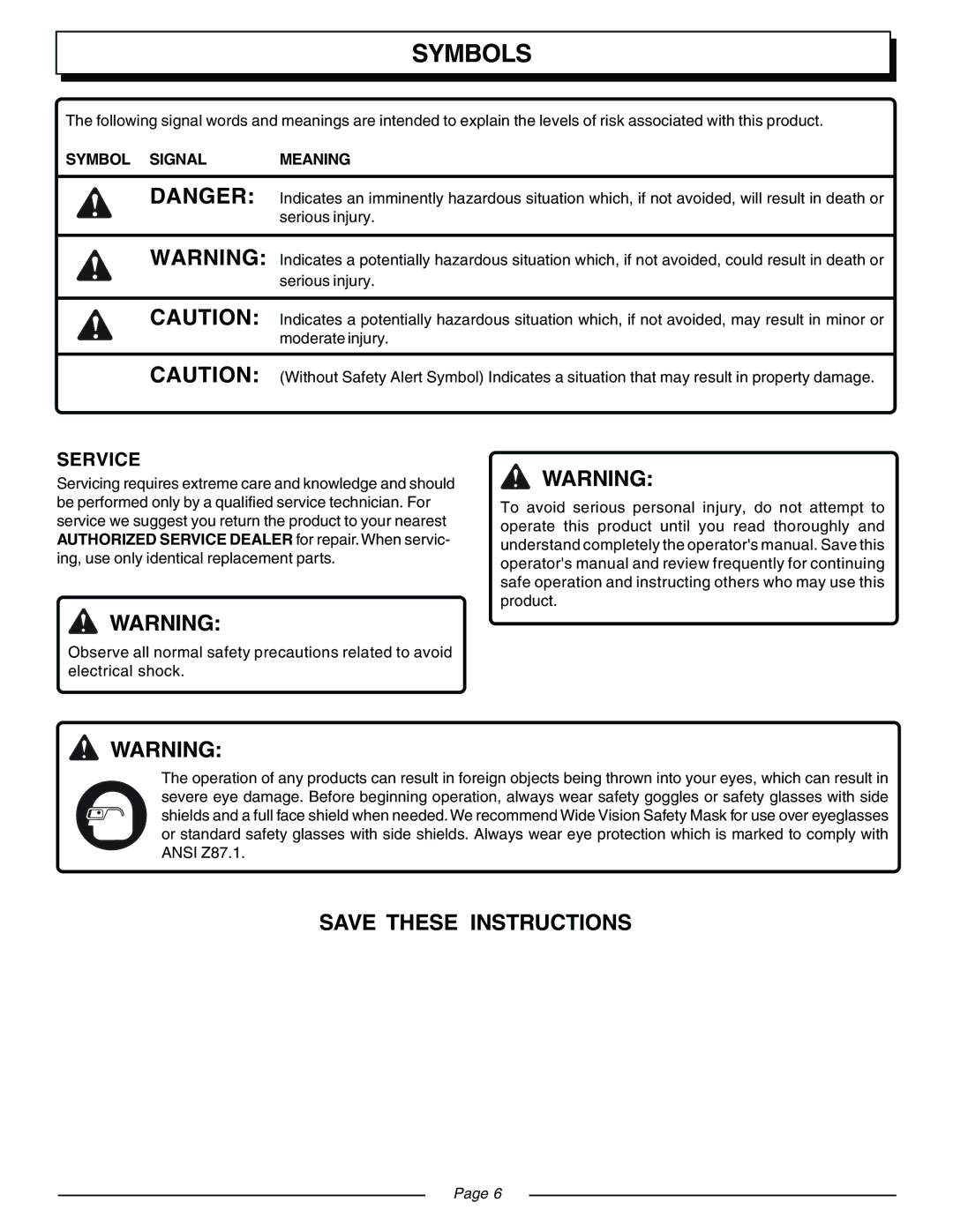 Homelite ZR08107 manual Service 