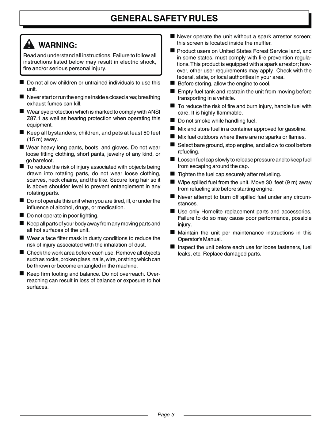 Homelite ZR08107 manual General Safety Rules, Page 