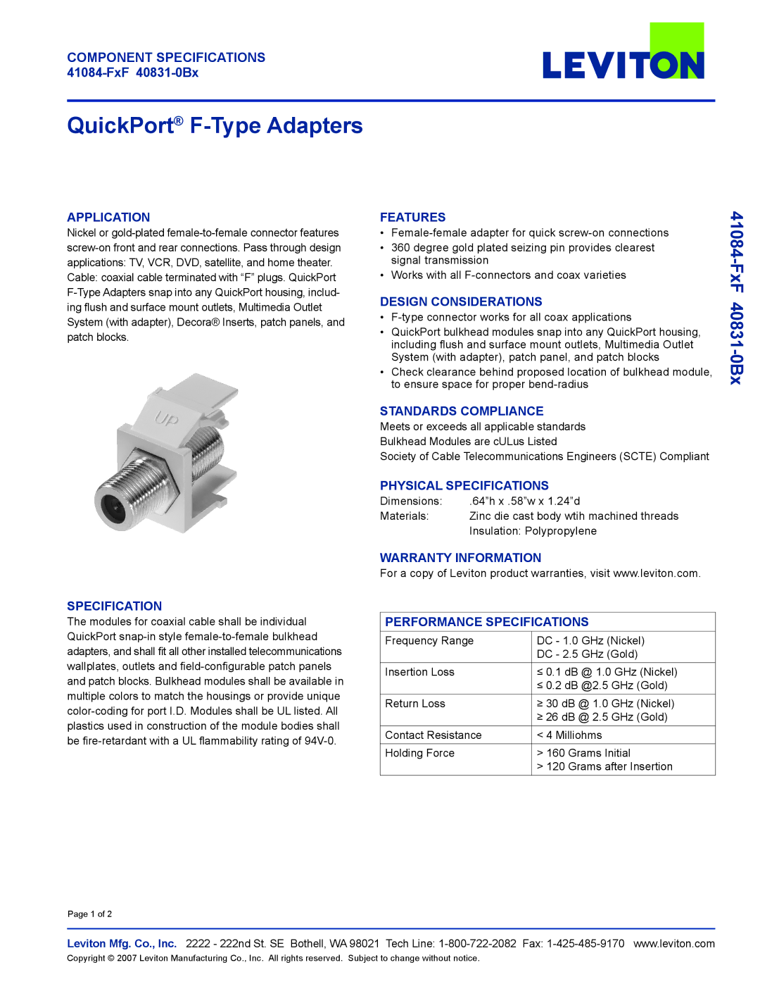 HomeTech 40831-0Bx, 41084-FxF warranty Application, Specification Features, Design Considerations, Standards Compliance 