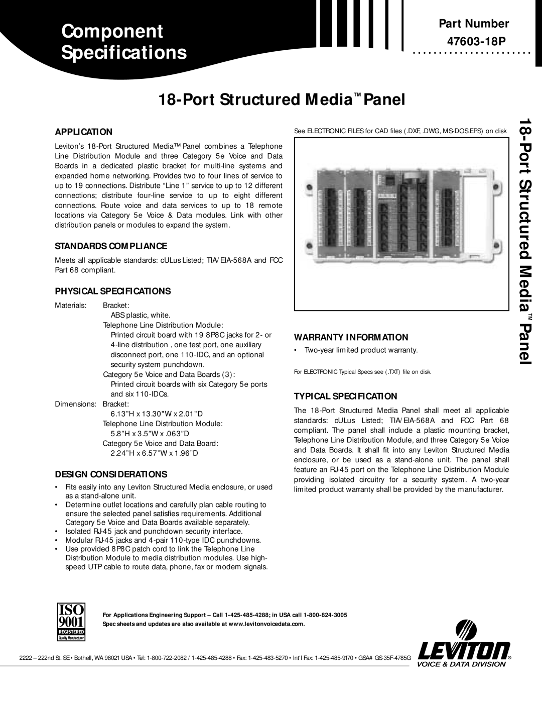 HomeTech 47603-18P warranty Port Structured Media Panel 