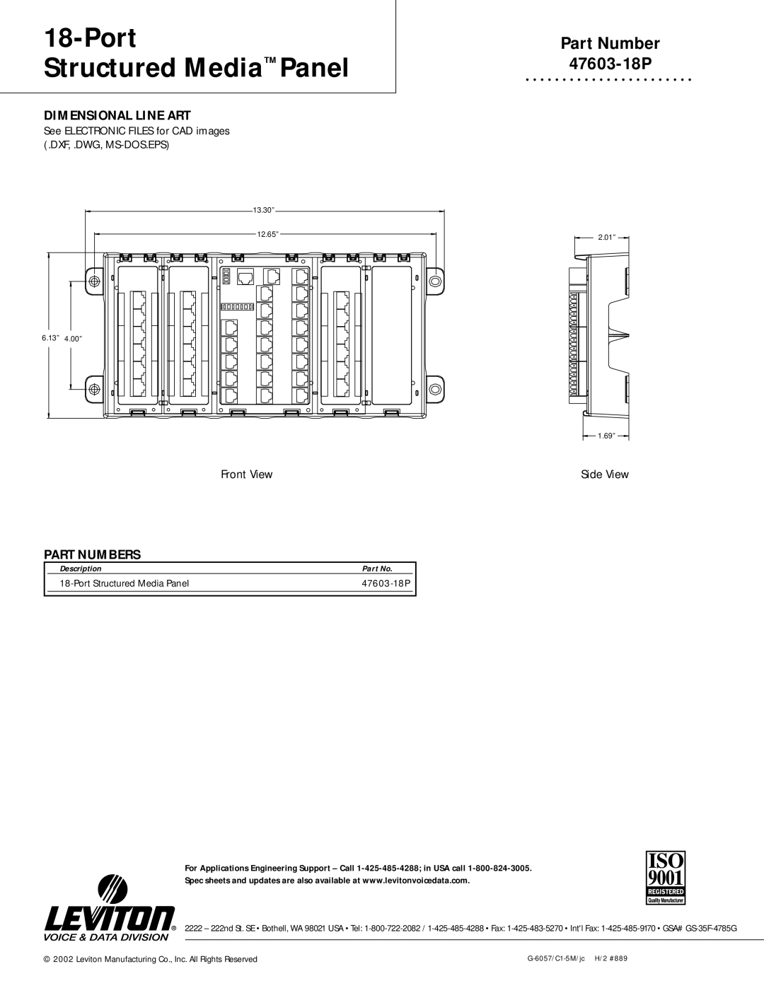 HomeTech 47603-18P warranty Dimensional Line ART, Part Numbers 