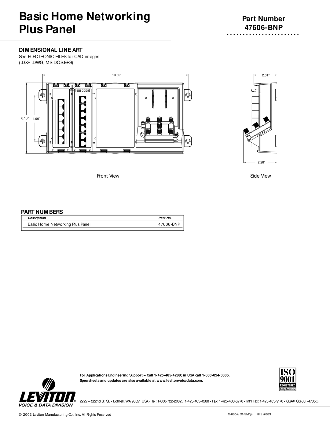 HomeTech 47606-BNP warranty Dimensional Line ART, Part Numbers, See Electronic Files for CAD images .DXF, .DWG, MS-DOS.EPS 