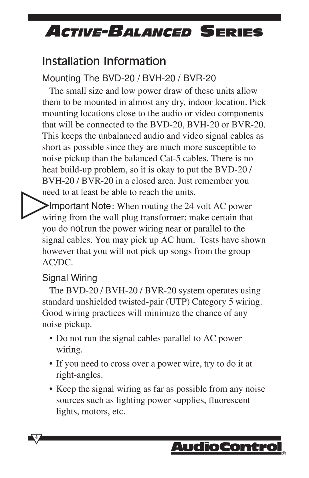 HomeTech operation manual Installation Information, Mounting The BVD-20 / BVH-20 / BVR-20 