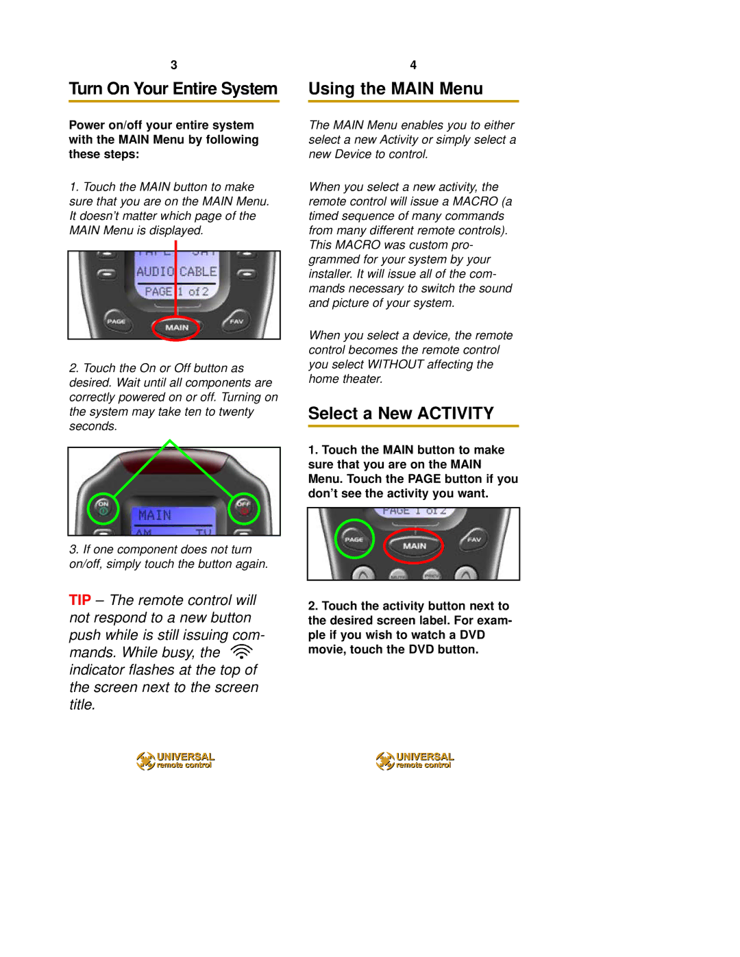 HomeTech MX-850 owner manual Select a New Activity, Using the Main Menu 