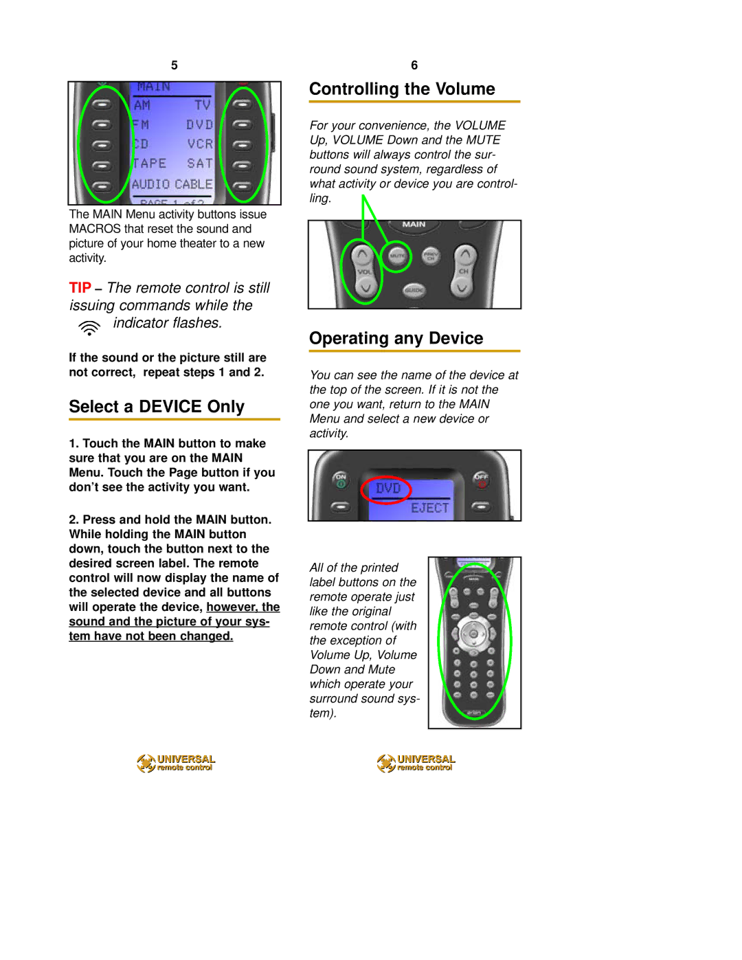 HomeTech MX-850 owner manual Select a Device Only, Controlling the Volume, Operating any Device 