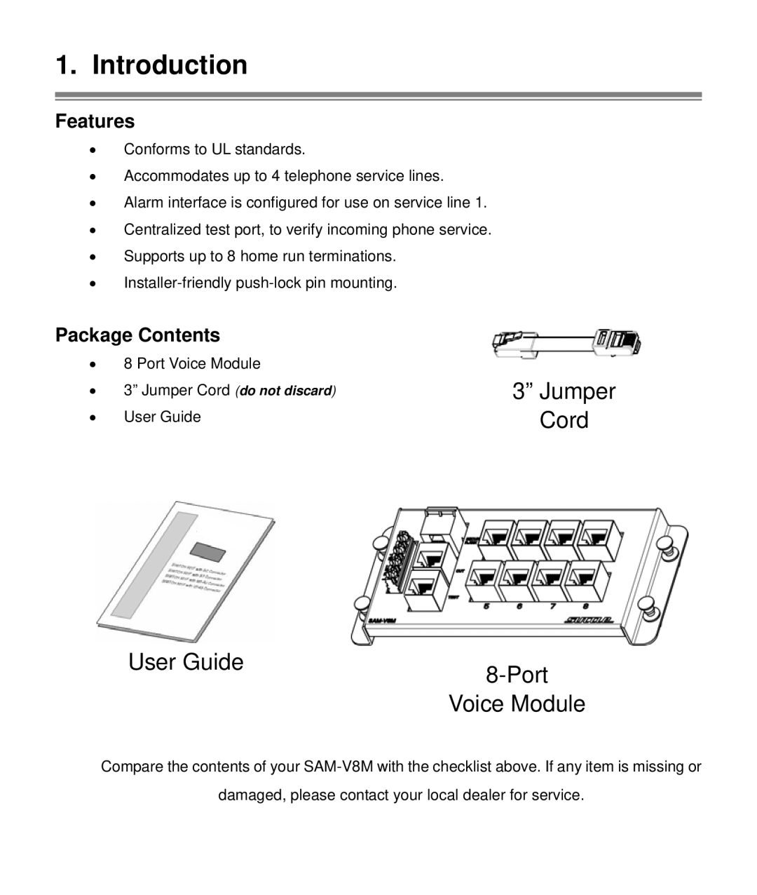 HomeTech SAM-V8M manual Introduction, Features, Package Contents 