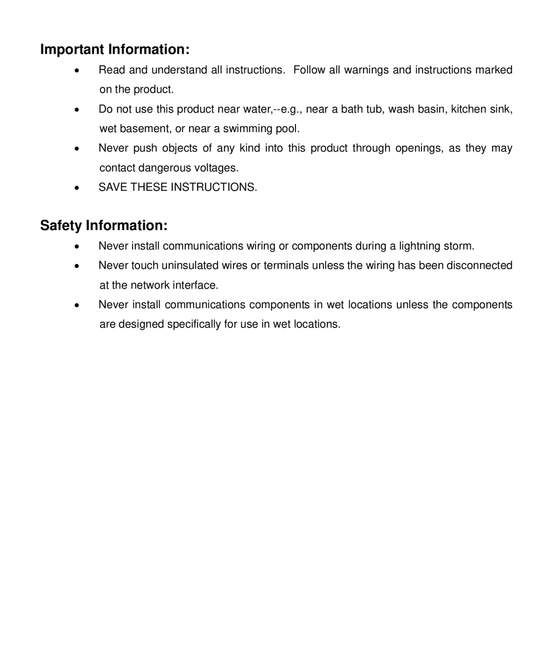 HomeTech SAM-V8M manual Important Information, Safety Information 