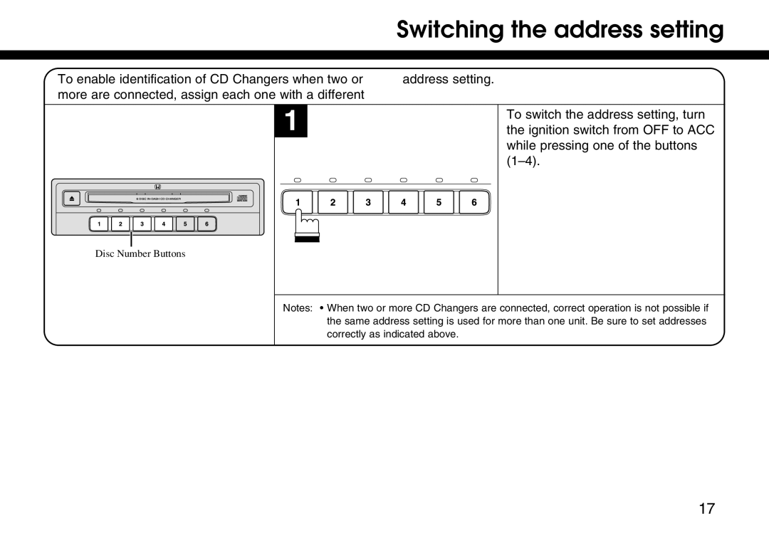 Honda Power Equipment 08A06-3E1-300 manual Switching the address setting 