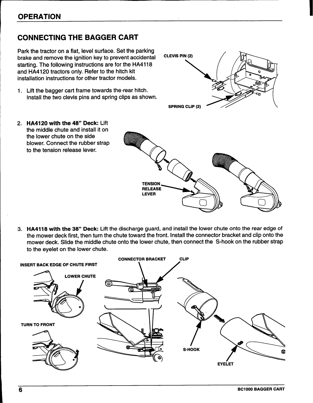 Honda Power Equipment BC100 manual Operation Connecting the Bagger Cart 