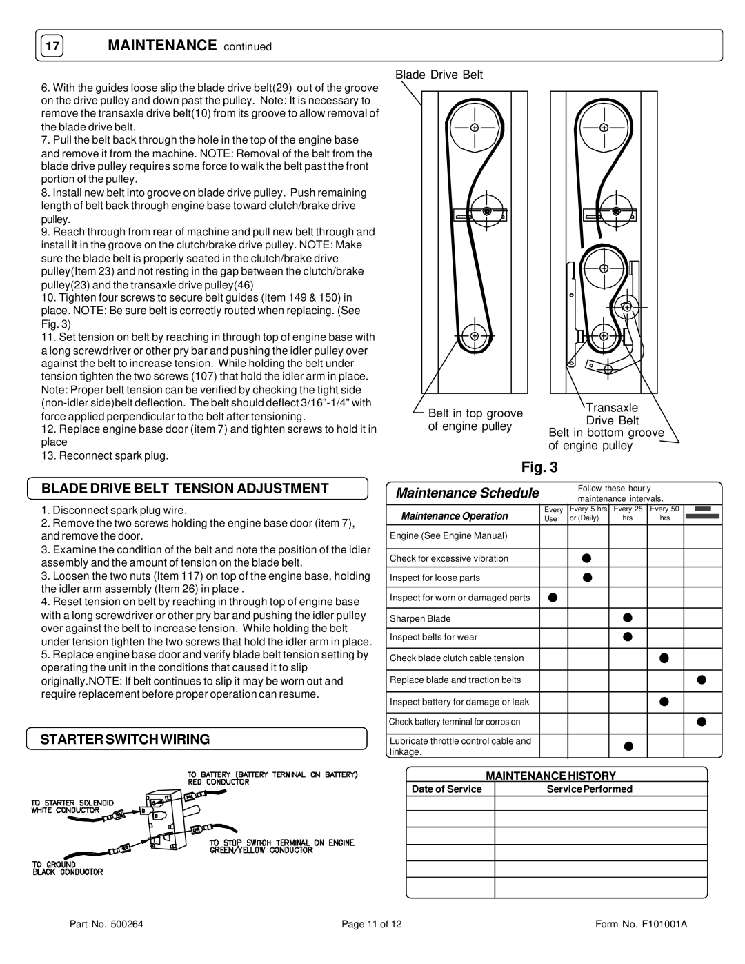 Honda Power Equipment HRR216VKA, BC2401HE, BC2401IC owner manual Blade Drive Belt Tension Adjustment, Starter Switch Wiring 