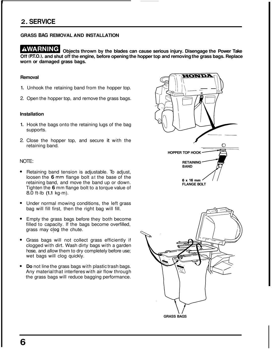 Honda Power Equipment BK4546, BK4542, GB4500 manual Grass BAG Removal and Installation 