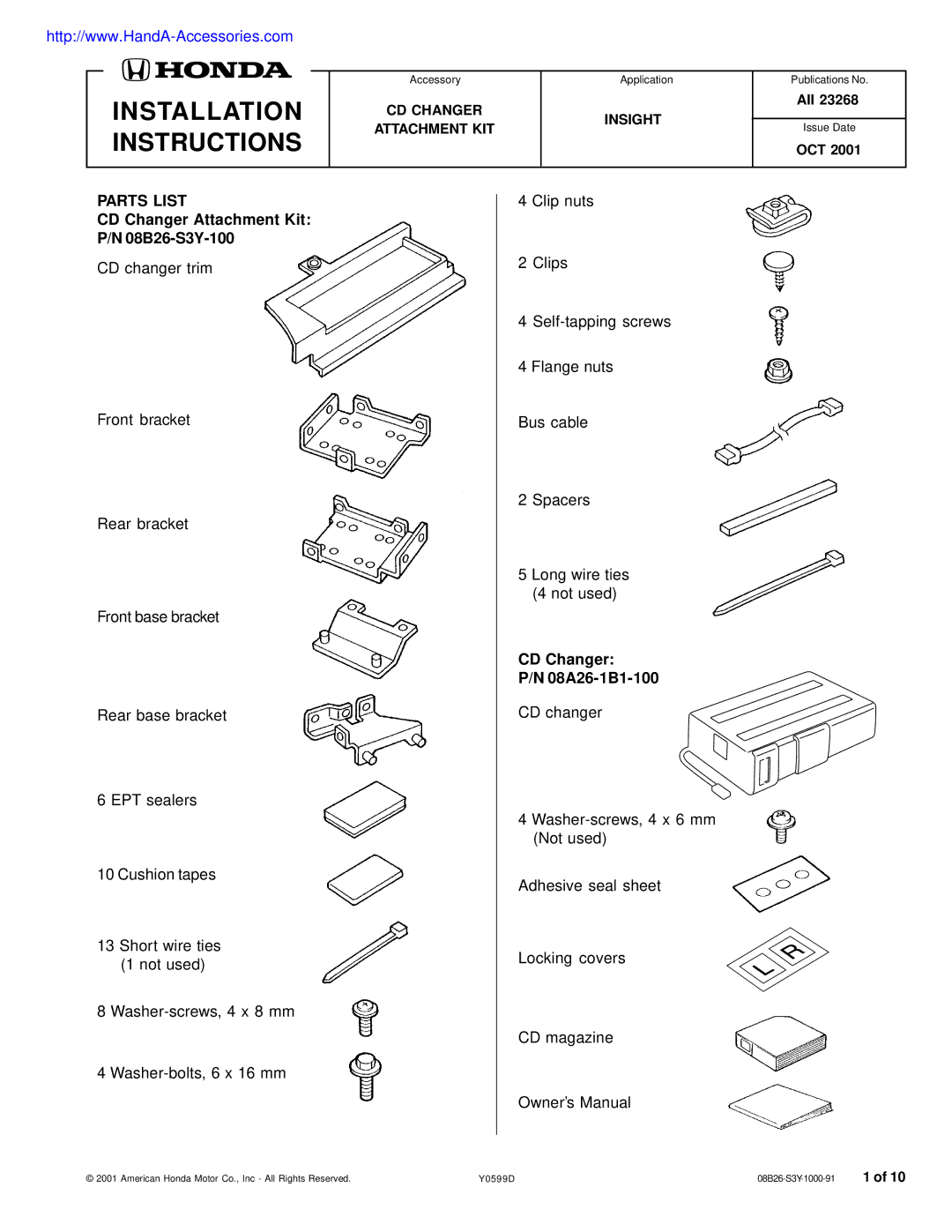 Honda Power Equipment CD Changer installation instructions Installation 