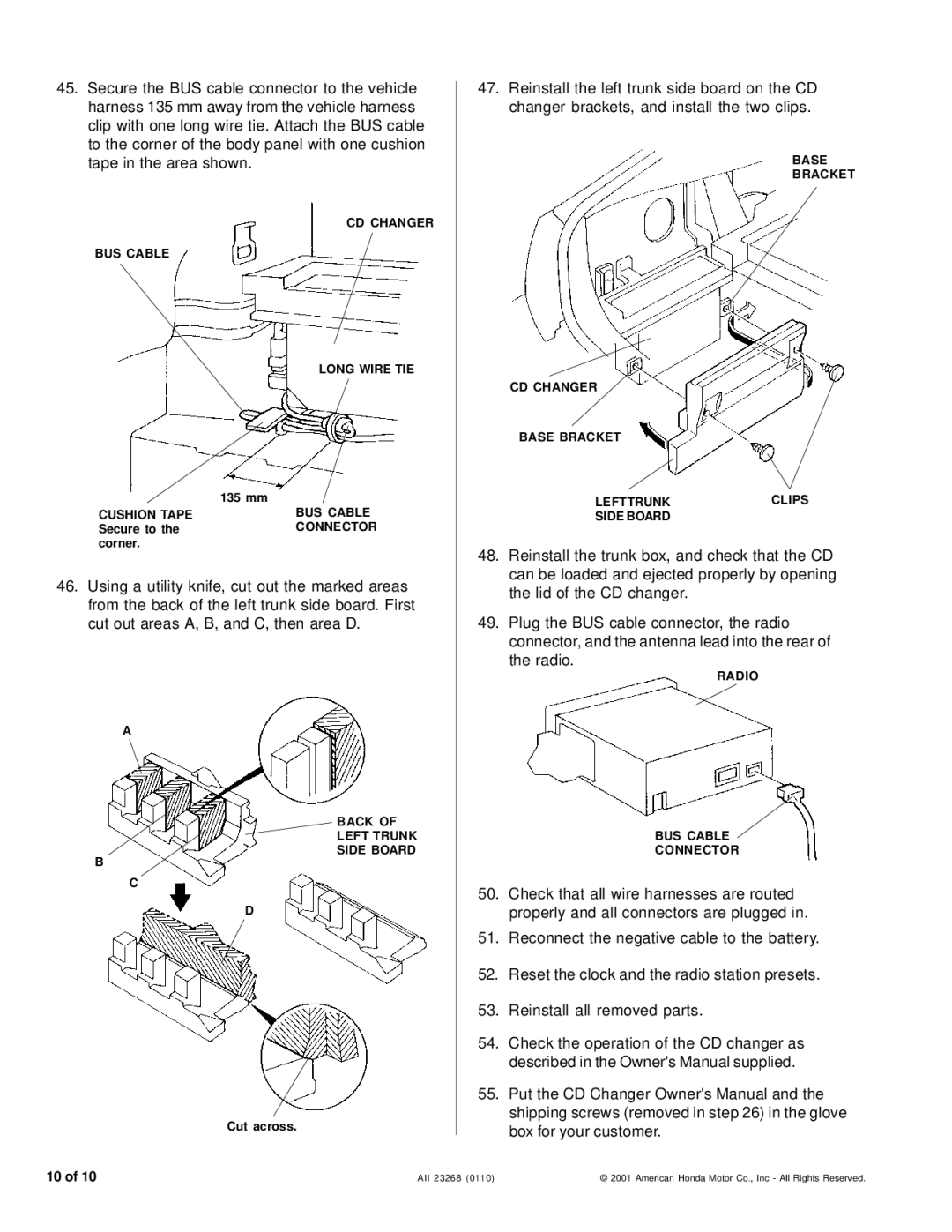 Honda Power Equipment installation instructions CD Changer BUS Cable Long Wire TIE 