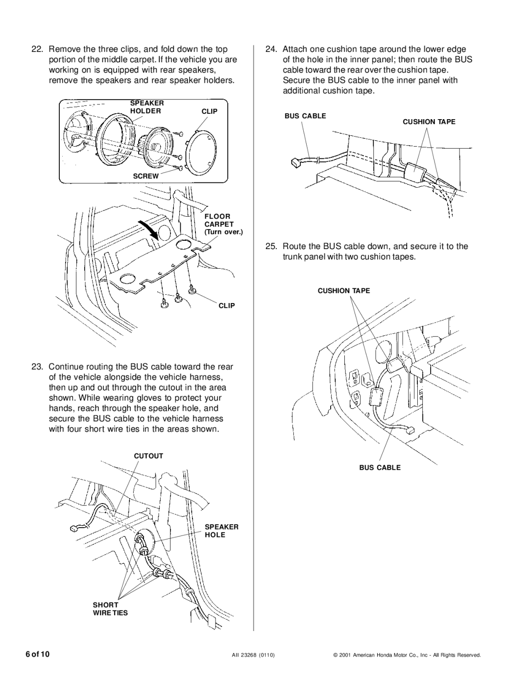 Honda Power Equipment CD Changer installation instructions Speaker Holderclip Screw Floor 