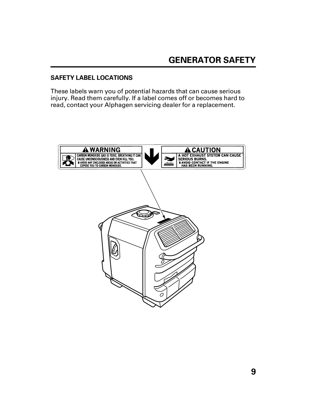 Honda Power Equipment DCX3000 manual Safety Label Locations 