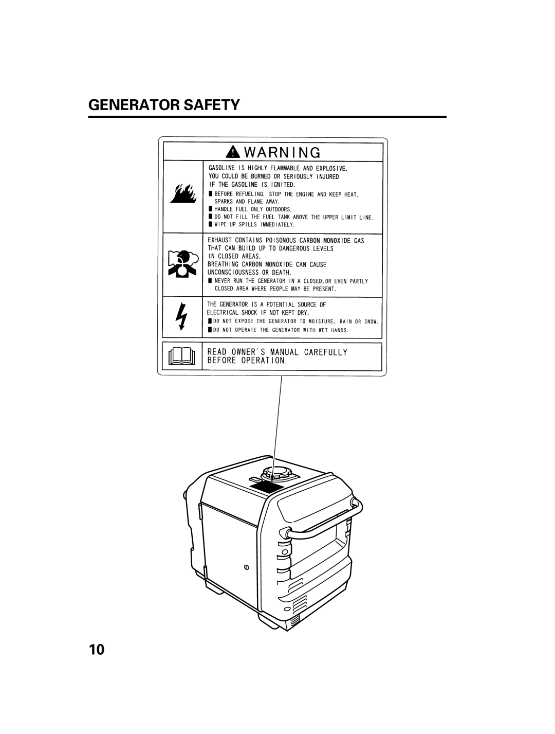 Honda Power Equipment DCX3000 manual Generator Safety 