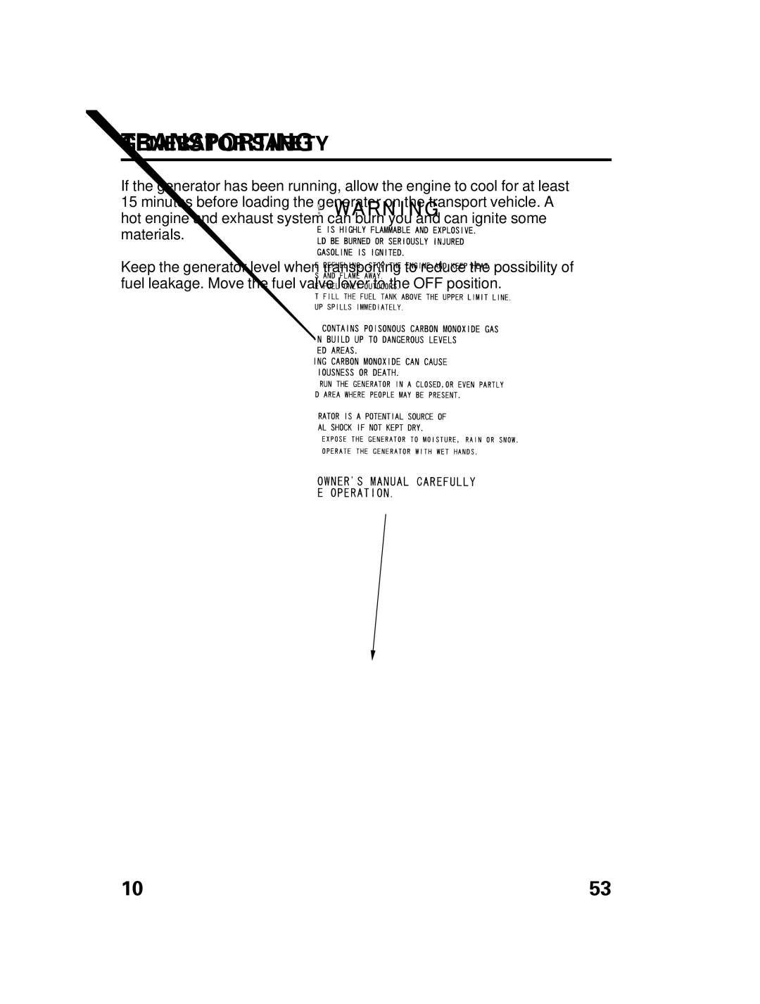 Honda Power Equipment DCX3000 manual Transporting 