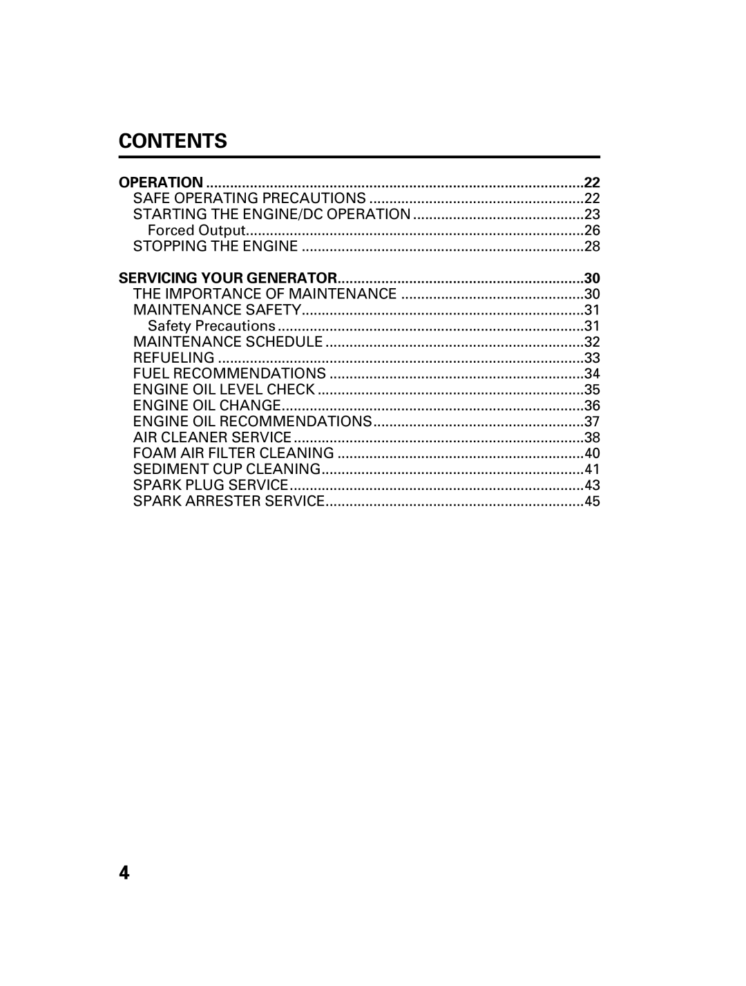 Honda Power Equipment DCX3000 manual Contents 