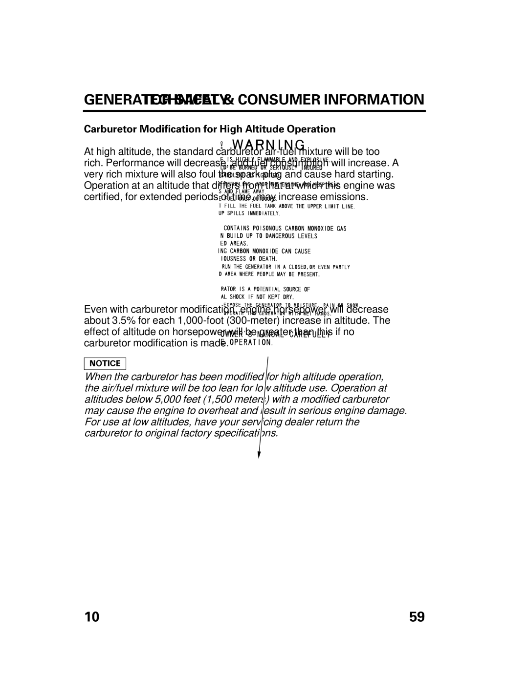 Honda Power Equipment DCX3000 manual Technical & Consumer Information, Carburetor Modification for High Altitude Operation 