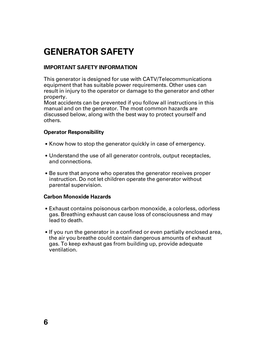 Honda Power Equipment DCX3000 manual Generator Safety, Important Safety Information, Operator Responsibility 
