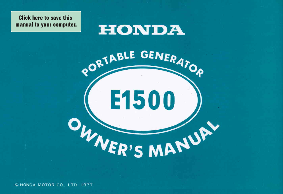 Honda Power Equipment E1500 manual 