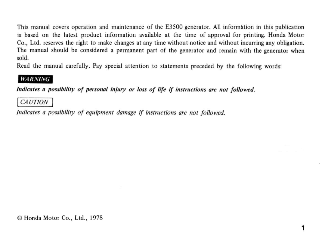 Honda Power Equipment E3500 manual 