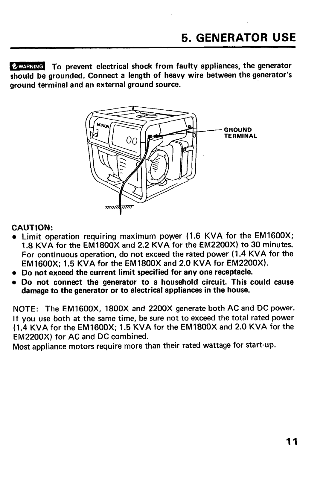 Honda Power Equipment EM1600X, EM1800X, EM2200X owner manual Generator USE 