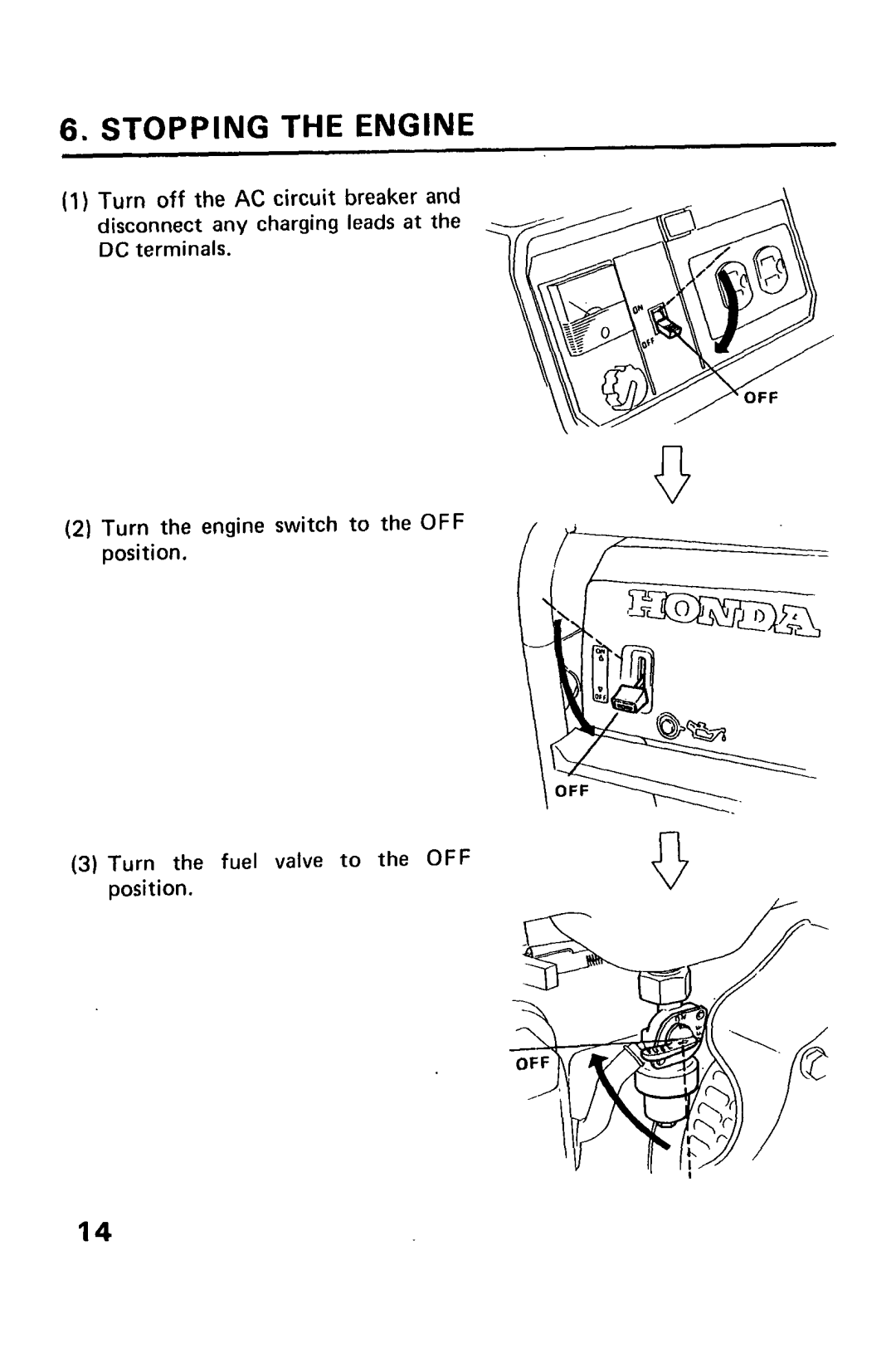 Honda Power Equipment EM1800X, EM2200X, EM1600X owner manual Stopping the Engine 