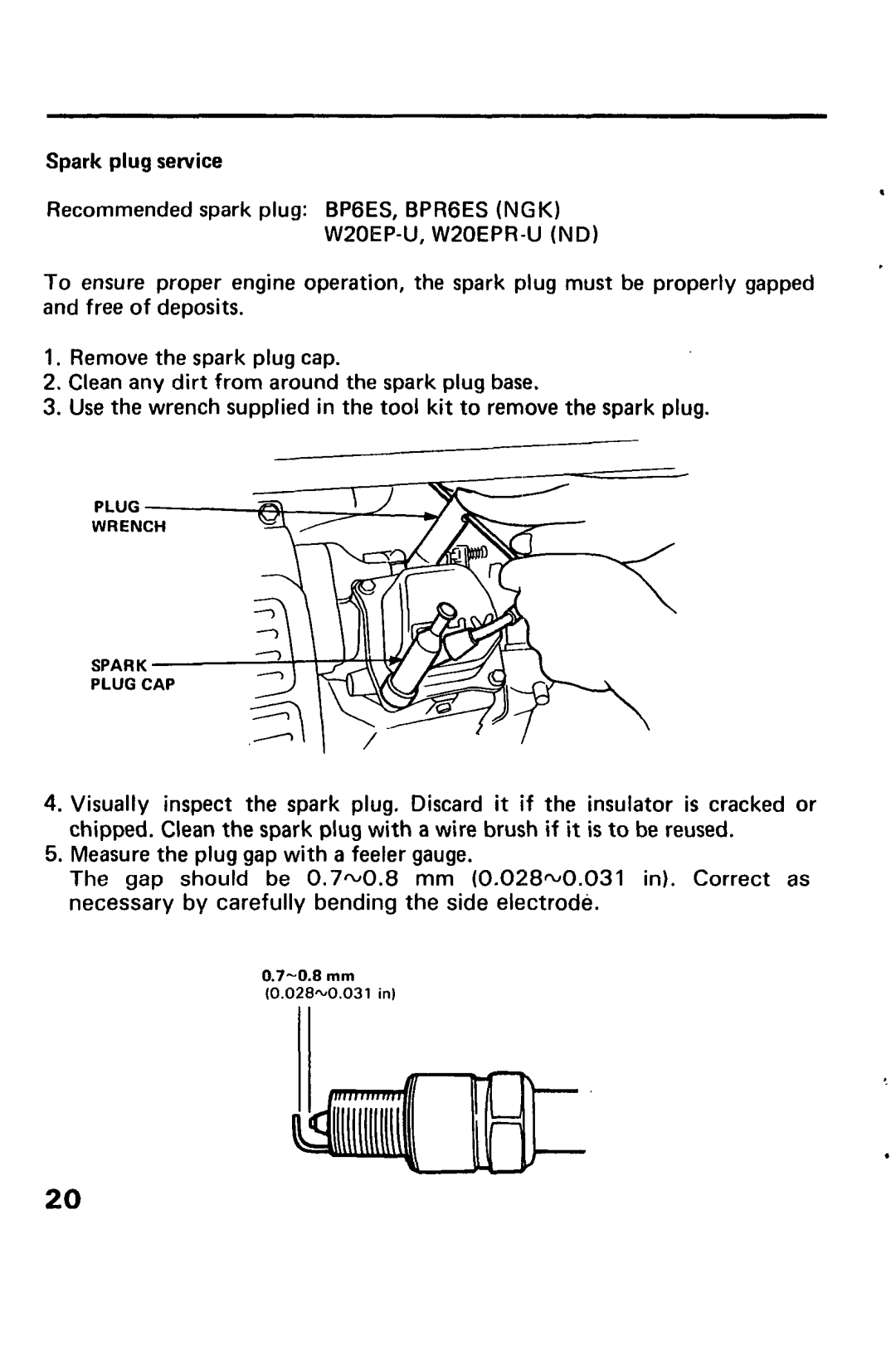 Honda Power Equipment EM1800X, EM2200X, EM1600X owner manual Plug Wrench Spark Plug CAP 