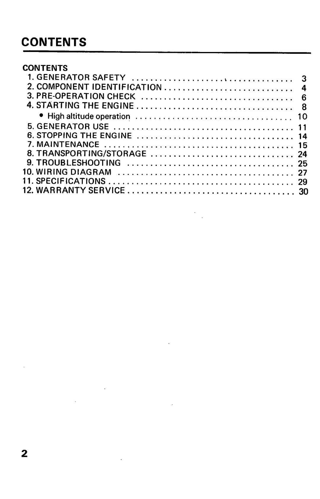 Honda Power Equipment EM1800X, EM2200X, EM1600X owner manual Contents 