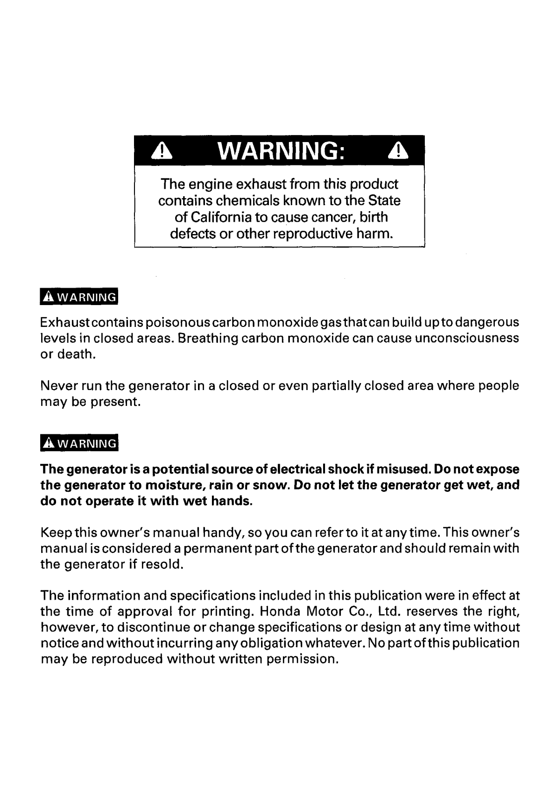 Honda Power Equipment EV4010, EV6010 manual 