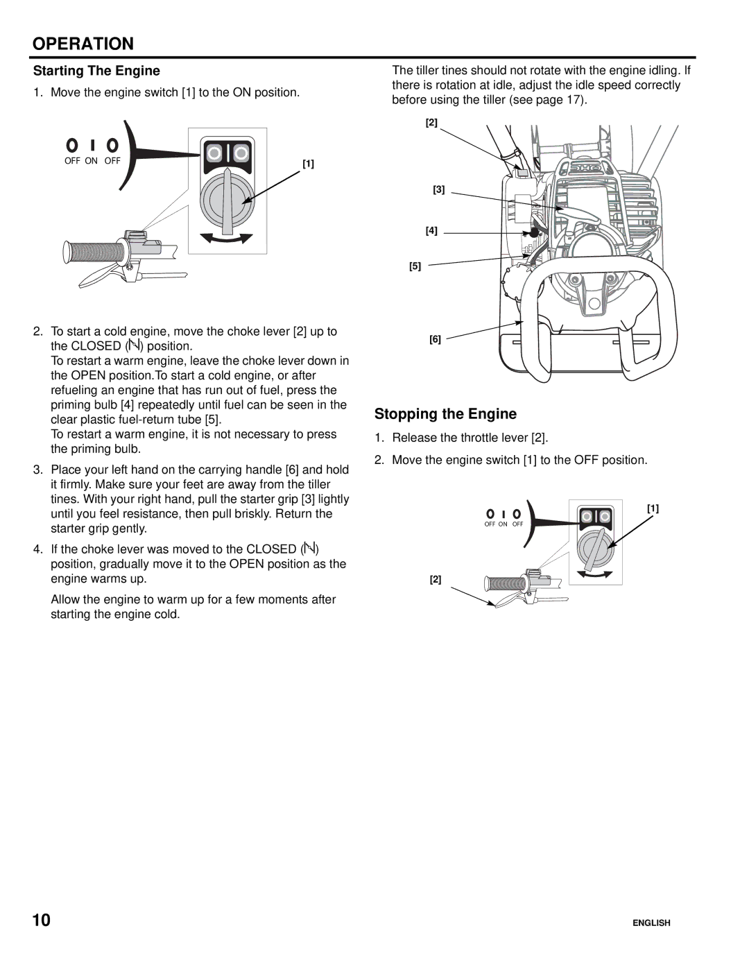 Honda Power Equipment FG110, Honda Mini-Tiller specifications Operation, Starting The Engine 