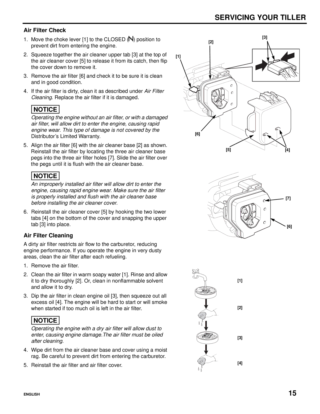 Honda Power Equipment Honda Mini-Tiller, FG110 specifications Air Filter Check, Air Filter Cleaning 