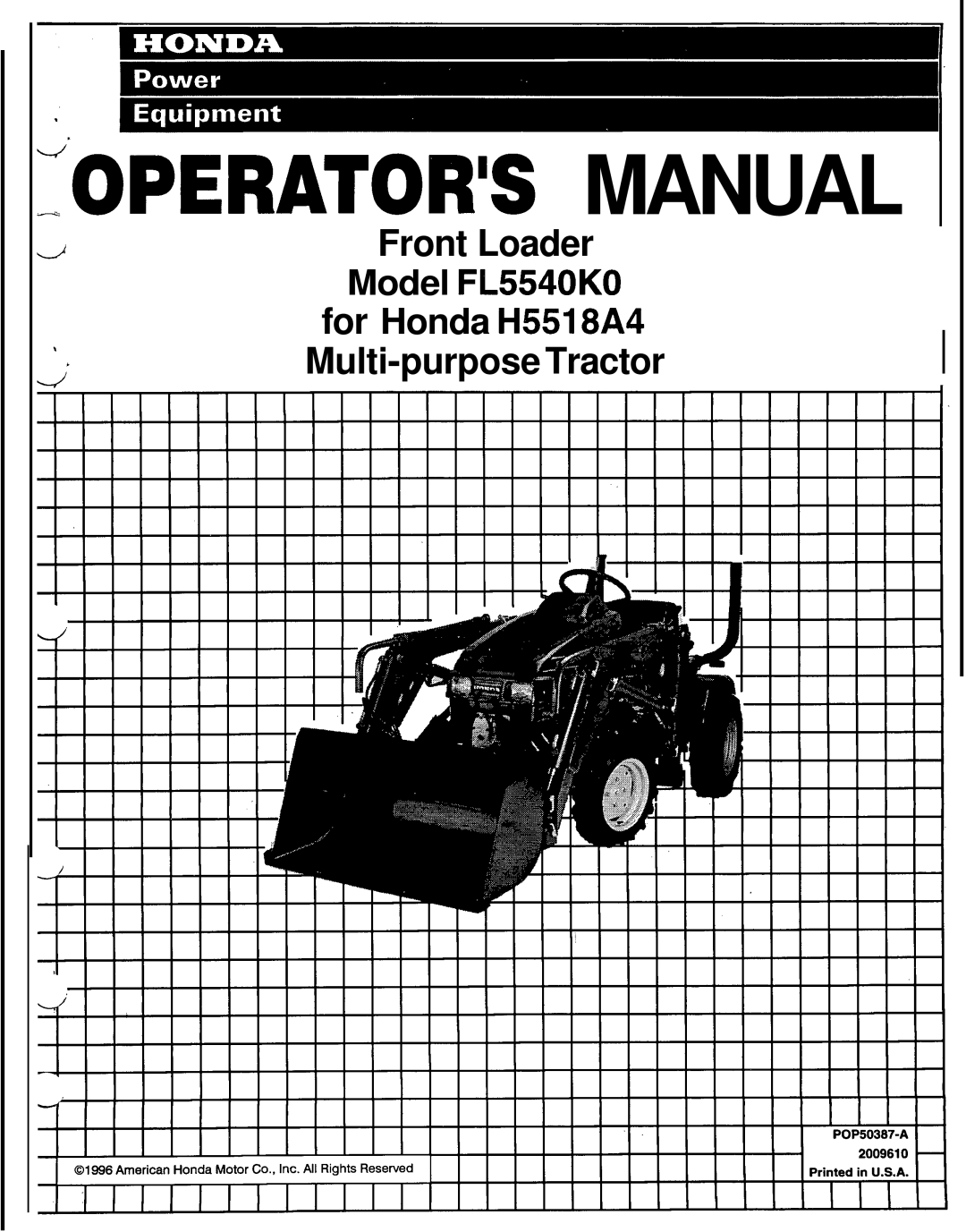 Honda Power Equipment FL5540K0 manual 40PERATORS Manual 