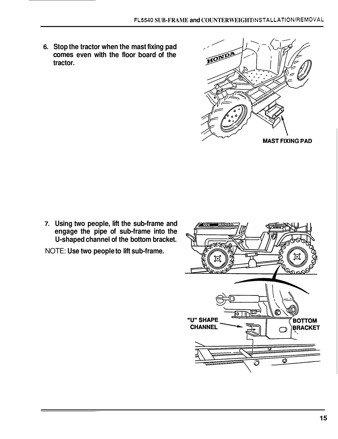 Honda Power Equipment FL5540K0 manual FL5540 SUB-FRAME and COUNTERWEIGHTINSTALLATION/REMOVAL 