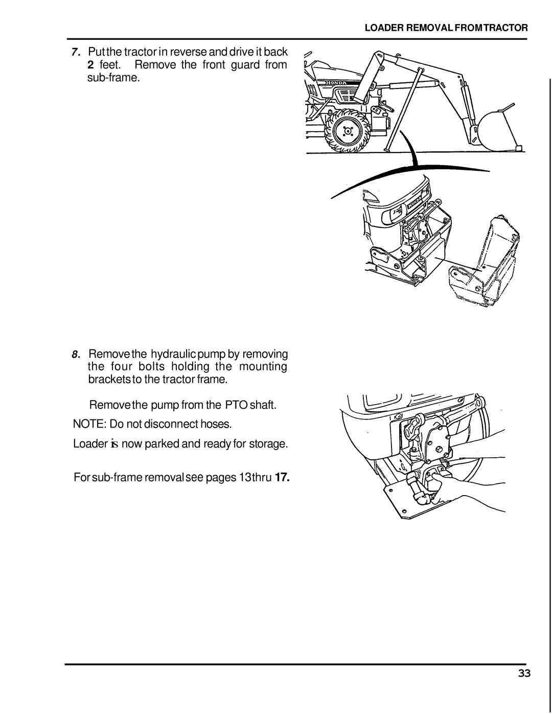 Honda Power Equipment FL5540K0 manual Loader Removal from Tractor 