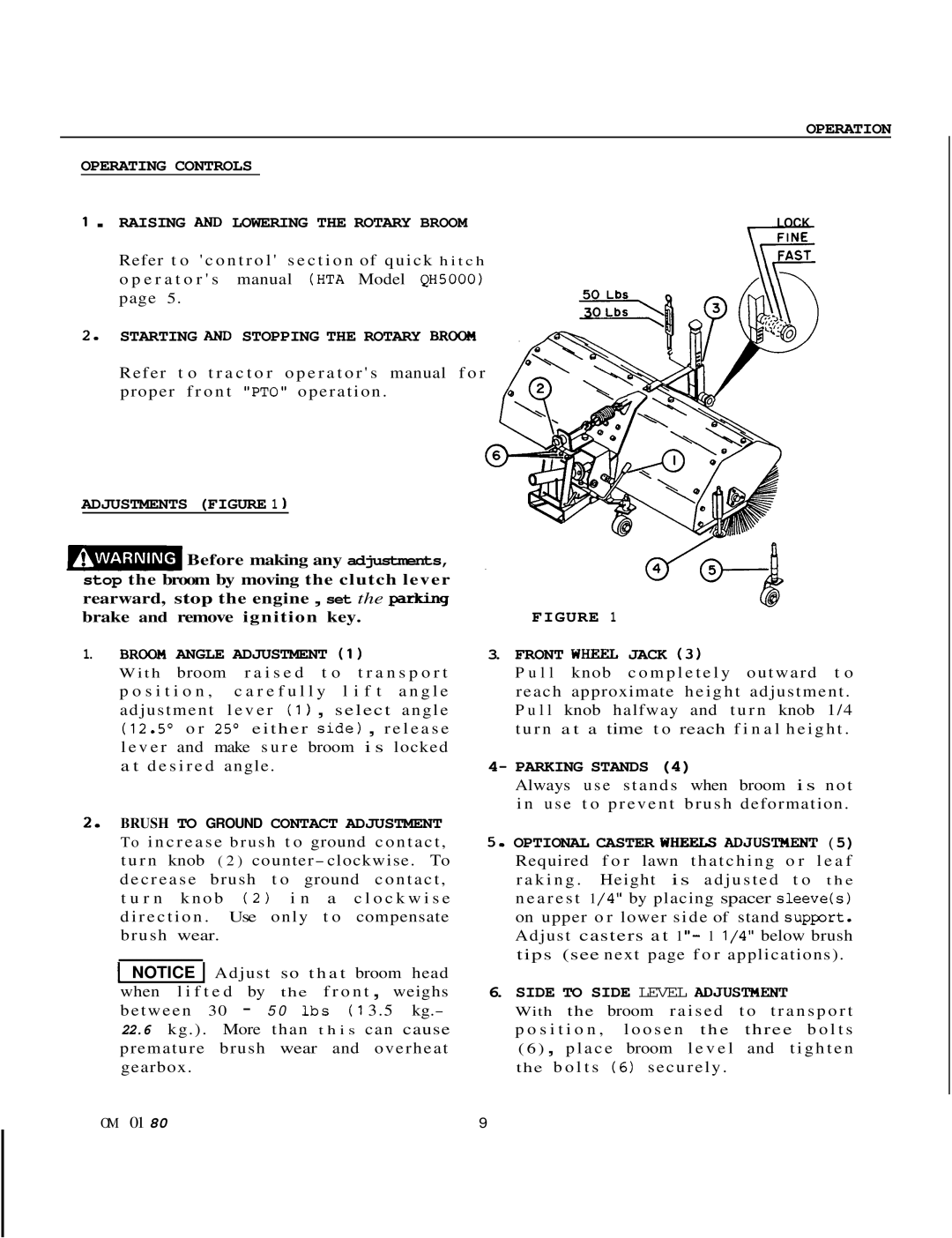 Honda Power Equipment FS5047 Starting and Stopping the Rotary Brow, Adjustments, Broom Angle Adjustment, Parking Stands 