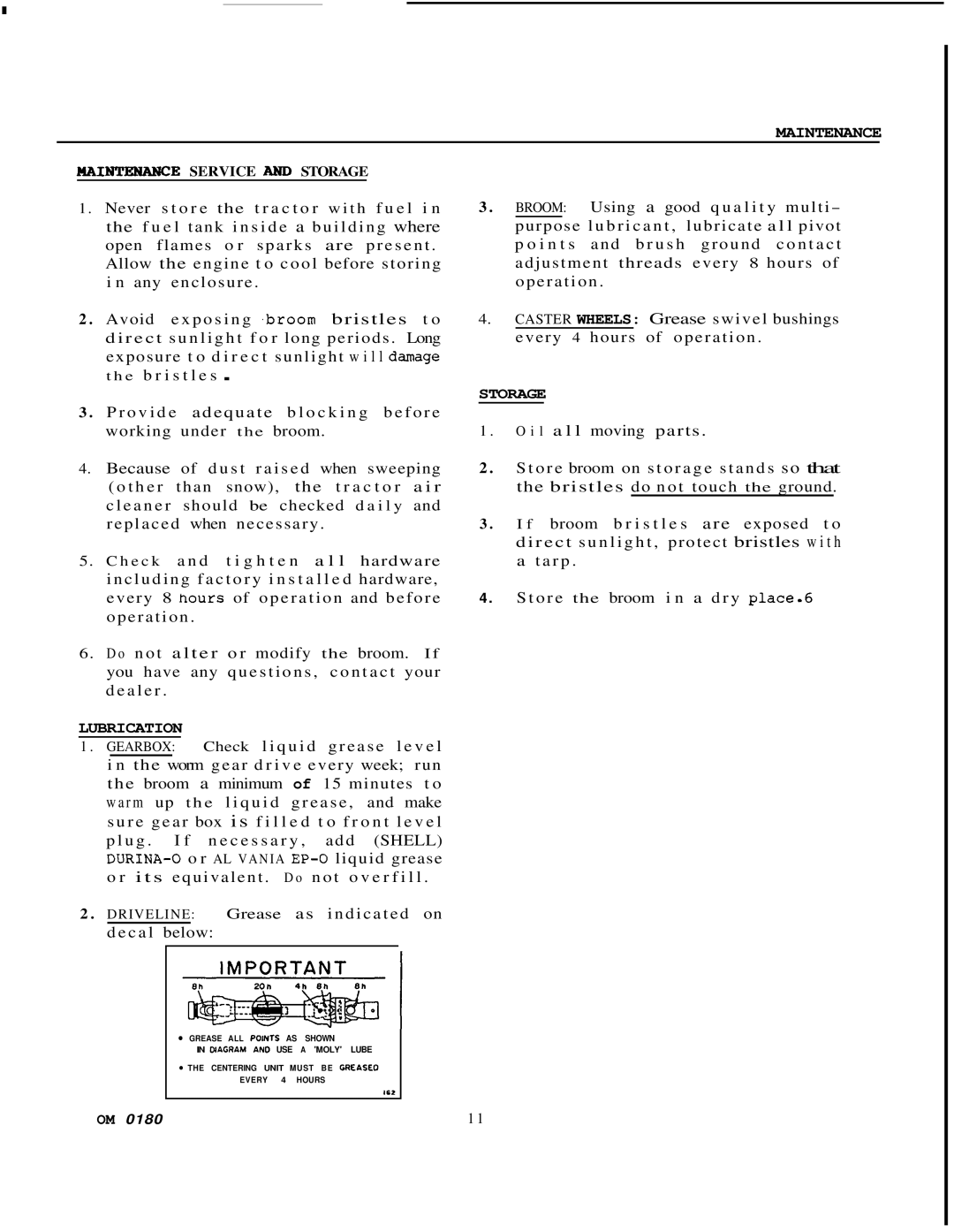 Honda Power Equipment FS5047 manual Maintenance, Lubrication 