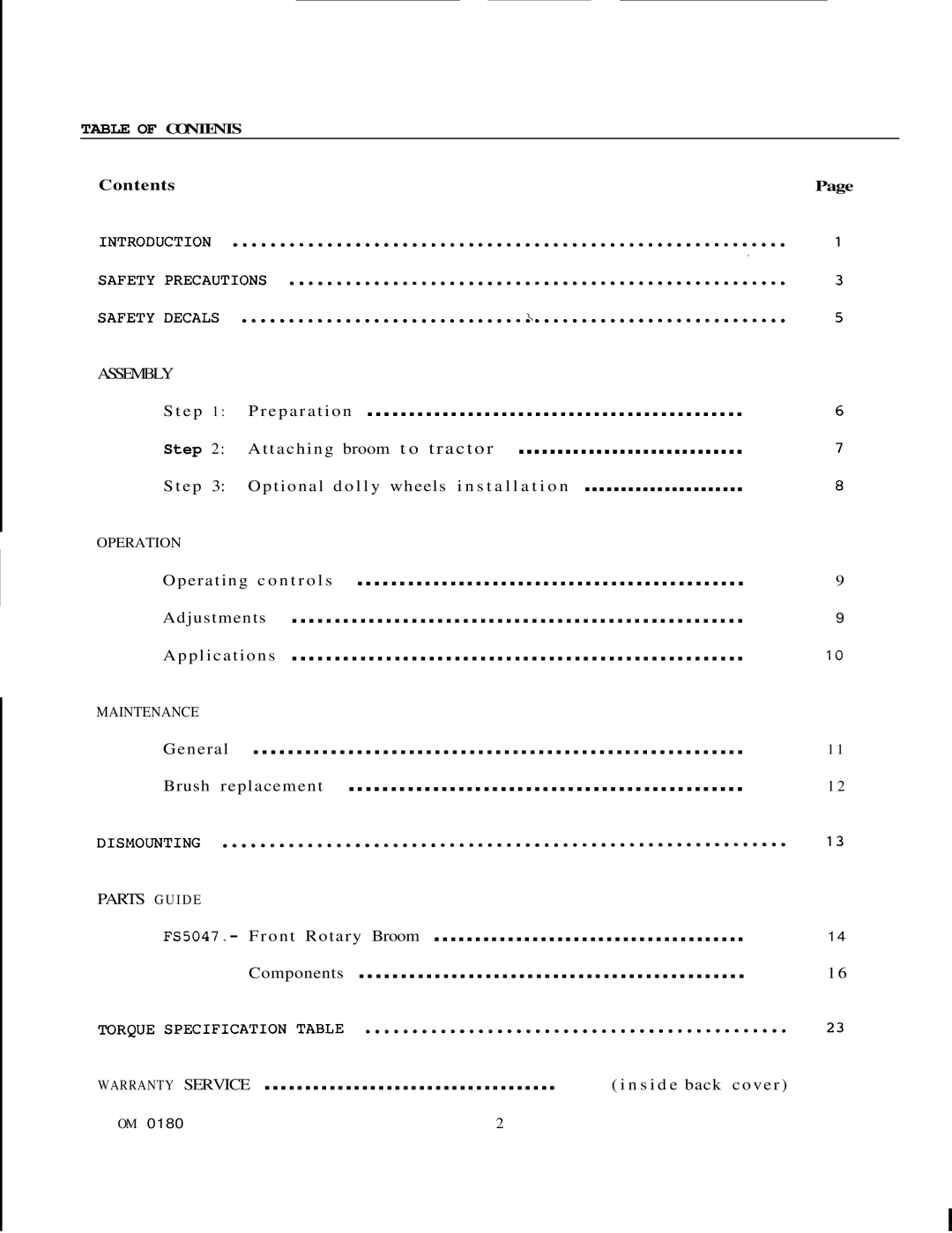 Honda Power Equipment FS5047 manual T r a c t o r, Table of Contents 